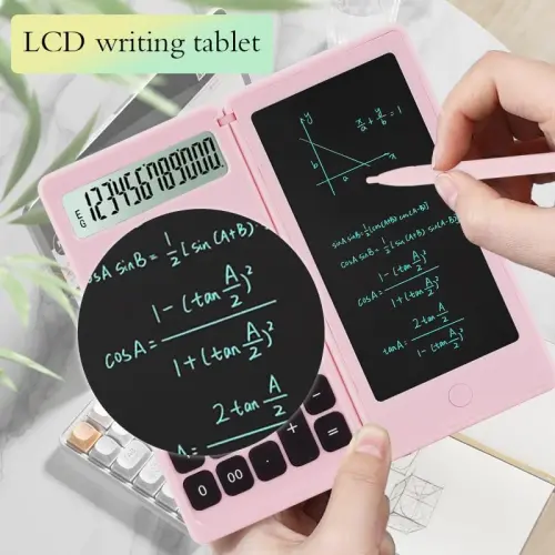 Desk Calculator, Desktop Small Calculators with Writing Notepad, Basic 4-Function Math Large Button Calculator, School Supplies for Kids, Middle/High School Students (Pink) - 4