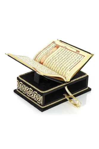 Masa Üstü Rahleli Kadife Kaplı Sandıklı Kuranı Kerim Seti - Rahiya Serisi Siyah - 5