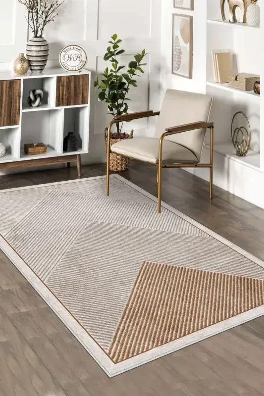 Mashinada yuviladigan, sirpanmaydigan, dog' bo'lmaydigan salon gilami, oshxona gilami va yo'lakcha - jigarrang - 1