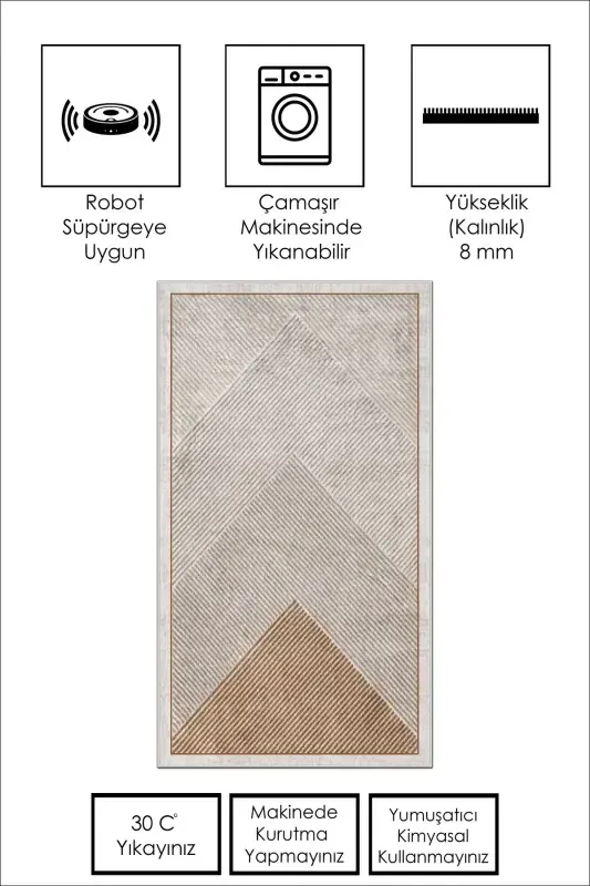 Mashinada yuviladigan, sirpanmaydigan, dog' bo'lmaydigan salon gilami, oshxona gilami va yo'lakcha - jigarrang - 3