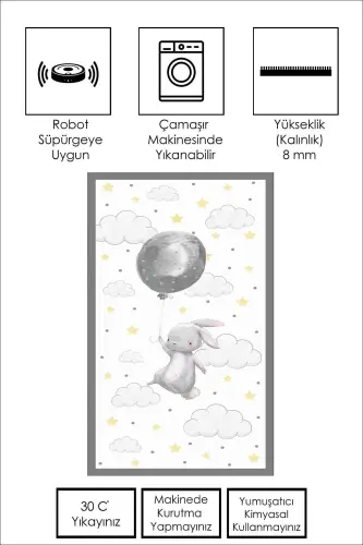 Mashinada yuviladigan, sirpanmaydigan, dog ' tushirmaydigan, yulduz naqshli chaqaloqlar va bolalar gilami o'yin matosi - oq - 3