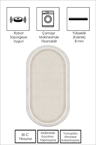 Mashinada yuviladigan, sirpanmaydigan, dogʻ tushmaydigan bej oval oshxona gilami, zal gilami va yoʻlak-bej - 2