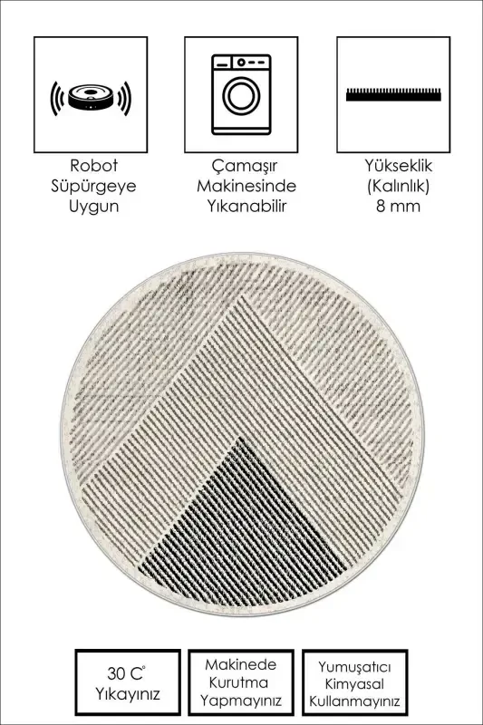 Mashinada yuviladigan, sirpanmaydigan, dog‘ tushmaydigan dumaloq salon gilami, oshxona gilami va yo‘lakcha - bej - 2