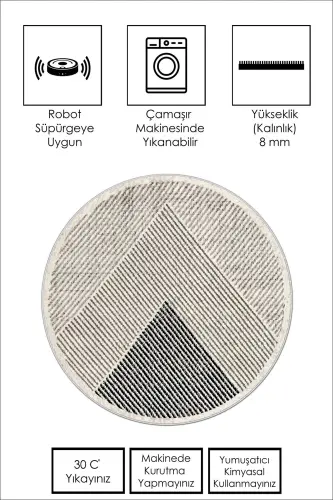 Mashinada yuviladigan, sirpanmaydigan, dog‘ tushmaydigan dumaloq salon gilami, oshxona gilami va yo‘lakcha - bej - 3
