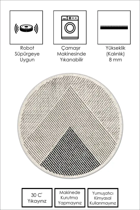Mashinada yuviladigan, sirpanmaydigan, dog‘ tushmaydigan dumaloq salon gilami, oshxona gilami va yo‘lakcha - bej - 3