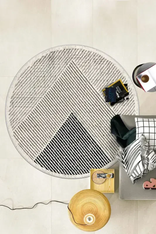 Mashinada yuviladigan, sirpanmaydigan, dog‘ tushmaydigan dumaloq salon gilami, oshxona gilami va yo‘lakcha - bej - 2