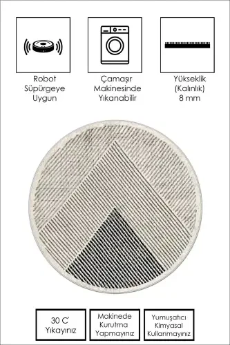 Mashinada yuviladigan, sirpanmaydigan, dog‘ tushmaydigan dumaloq salon gilami, oshxona gilami va yo‘lakcha - bej - 3