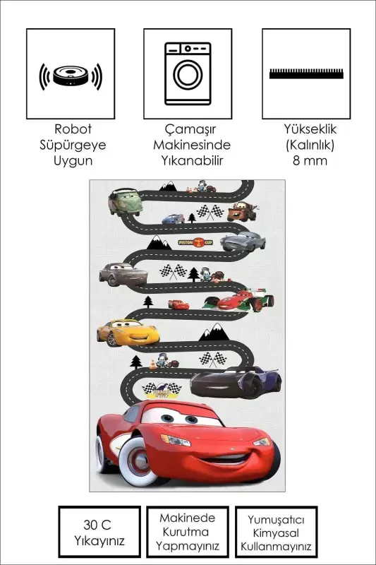 Mashinada yuviladigan sirpanmaydigan taglik, dog 'tushmaydigan, yo'l naqshli o'quv bolalar gilami o'yinchoq matosi - qizil - 2