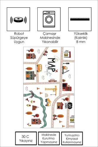 Mashinada yuviladigan, sirpanmaydigan taglik, dog‘ tushmaydigan, yo‘l naqshli, o‘rgatuvchi bolalar gilami o‘yin matosi - oq - CONFIDENCE HOME (1)