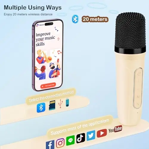 Машина караоке HWWR для детей и взрослых, мини-портативный Bluetooth-динамик с 2 микрофонами, домашняя караоке-колонка с поддержкой SD-карты/USB, подарок на день рождения, игрушки для девочек/мальчиков - 4