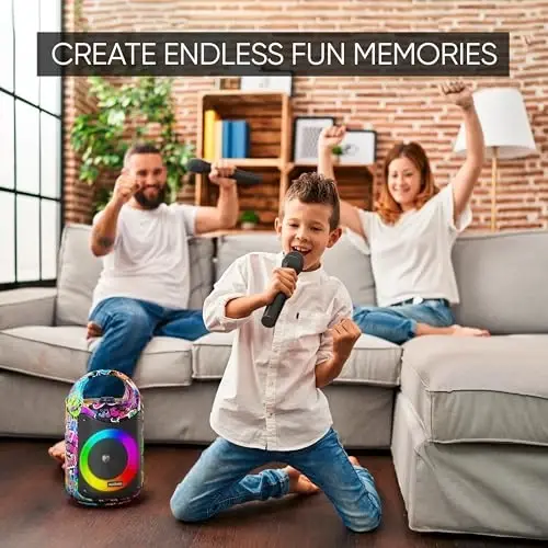 MASINGO Karaoke Machine for Kids and Adults with 2 Wireless Bluetooth Microphones, PA Portable Speaker with Colorful LED Lights, Supports TF Card/USB, AUX/MIC in, TWS for Home Party, Burletta C10 V2 - 3
