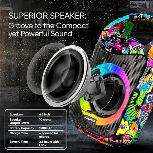 MASINGO Karaoke Machine for Kids and Adults with 2 Wireless Bluetooth Microphones, PA Portable Speaker with Colorful LED Lights, Supports TF Card/USB, AUX/MIC in, TWS for Home Party, Burletta C10 V2 - 4