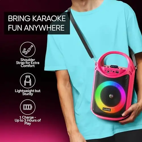 MASINGO Karaoke Machine for Kids and Adults with 2 Wireless Bluetooth Microphones, PA Portable Speaker with Colorful LED Lights, Supports TF Card/USB, AUX/MIC in, TWS for Home Party, Burletta C10 V2 - 5
