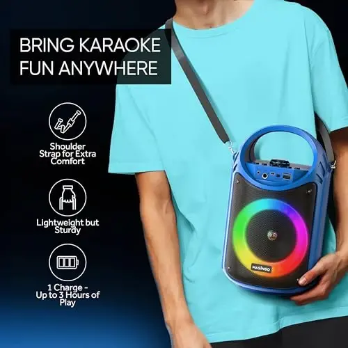 MASINGO Karaoke Machine for Kids and Adults with 2 Wireless Bluetooth Microphones, PA Portable Speaker with Colorful LED Lights, Supports TF Card/USB, AUX/MIC in, TWS for Home Party, Burletta C10 V2 - 5