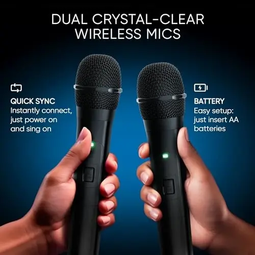 MASINGO Karaoke Mashinasi 2 simsiz Bluetooth mikrofonli bolalar va kattalar uchun, TF karta/USB, AUX/MIC kirishini, uyga partiyasi uchun TWS qo‘llab-quvvatlaydigan rang-barang LED yoritgichlari va PA portativ karnay, Burletta C10 V2 - 4