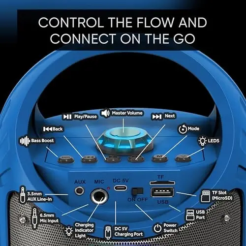 MASINGO Karaoke Mashinasi 2 simsiz Bluetooth mikrofonli bolalar va kattalar uchun, TF karta/USB, AUX/MIC kirishini, uyga partiyasi uchun TWS qo‘llab-quvvatlaydigan rang-barang LED yoritgichlari va PA portativ karnay, Burletta C10 V2 - 6