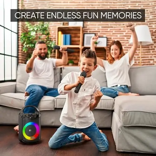 MASINGO Karaoke Mashinasi, 2 Simsiz Bluetooth Mikrofonli Bolalar va Voyaga Karali, Renkli LED Chiroqli Portativ PA Dinamigi, TF Karta/USB, AUX/MIC Kirishini Quvvatlaydi, Uy Partiyalari Uchun TWS, Burletta C10 V2 - 2