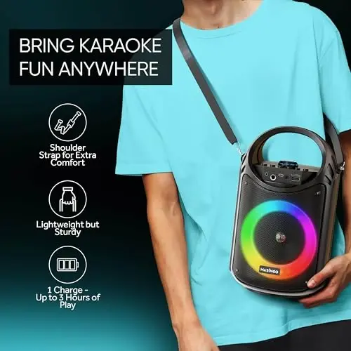 MASINGO Karaoke Mashinasi, 2 Simsiz Bluetooth Mikrofonli Bolalar va Voyaga Karali, Renkli LED Chiroqli Portativ PA Dinamigi, TF Karta/USB, AUX/MIC Kirishini Quvvatlaydi, Uy Partiyalari Uchun TWS, Burletta C10 V2 - 5