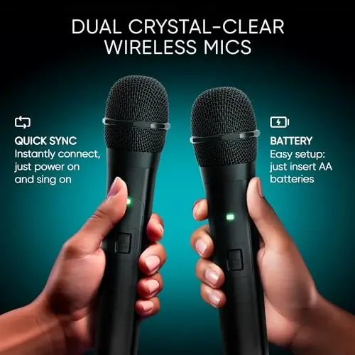 MASINGO Karaoke Mashinasi, 2 Simsiz Bluetooth Mikrofonli Bolalar va Voyaga Karali, Renkli LED Chiroqli Portativ PA Dinamigi, TF Karta/USB, AUX/MIC Kirishini Quvvatlaydi, Uy Partiyalari Uchun TWS, Burletta C10 V2 - 4