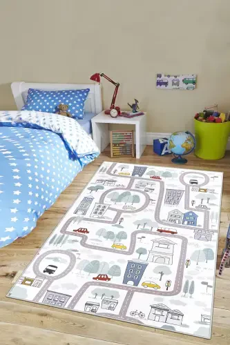 Машинная стирка, нескользящая основа, грязеотталкивающий ковер с рисунком дороги, ковер для младенцев и детей, игровой коврик-белый - 1