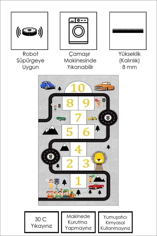 Машинная стирка, нескользящая основа, грязеотталкивающий, развивающий ковер с дорожным рисунком для младенцев и детей, игровой коврик - серый - 2