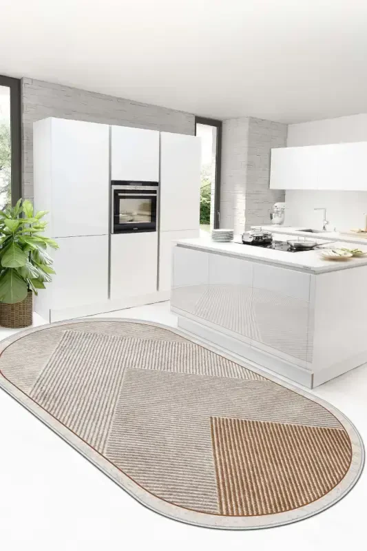 Машинная стирка Нескользящая основа Пятноустойчивый Овальный ковер для гостиной Кухонный ковер и дорожка - коричневый - WEST HOME