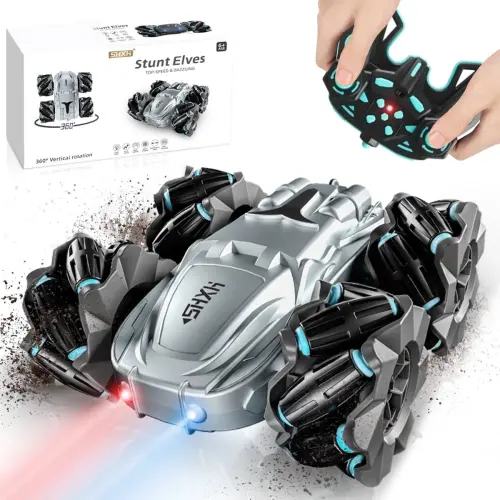 Masofadan boshqariladigan mashina, ikki tomonlama 360° aylanuvchi 4WD RC mashinalar, 2.4GHz elektr poyga kaskadyor o'yinchoq mashinasi, qayta zaryadlanuvchi o'yinchoq mashinalar o'g'il va qizlar uchun tug'ilgan kun sovg'asi (kumush) - 9