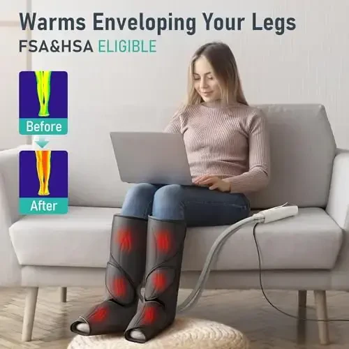 Массажер для ног QUINEAR с тепловым воздушным компрессионным массажем для стопы и голени, полезный для кровообращения и расслабления мышц (имеет право на FSA или HSA) - 1