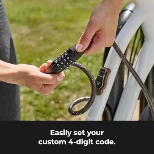 Master Lock Black Set Your Own Combination Bike Lock, Metal Cable Lock has a Weather Resistant Vinyl Coating for Outdoor Durability, 5 Feet Long, 8370D - 2