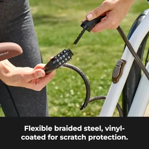 Master Lock Black Set Your Own Combination Bike Lock, Metal Cable Lock has a Weather Resistant Vinyl Coating for Outdoor Durability, 5 Feet Long, 8370D - 3