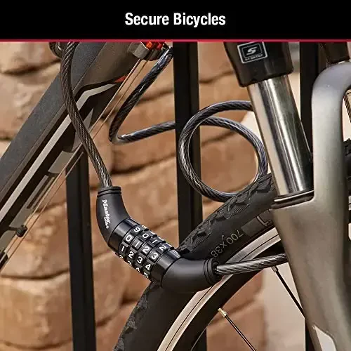 Master Lock Black Set Your Own Combination Bike Lock, Metal Cable Lock has a Weather Resistant Vinyl Coating for Outdoor Equipment, Bicycles, 6 Feet Long, 8114D - 5