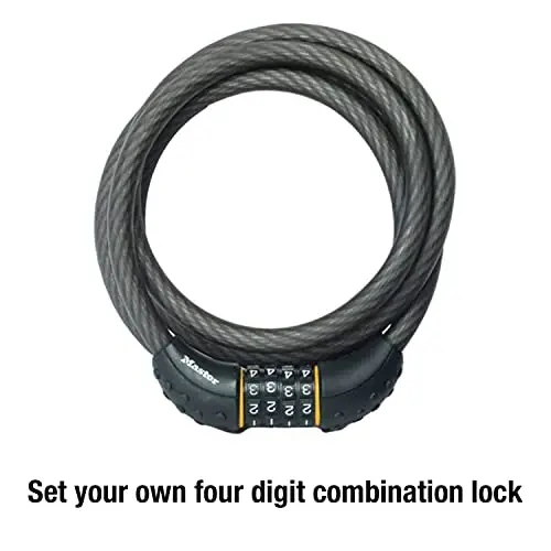 Master Lock Cable Lock, Set Your Own Combination Bike Lock, 6 ft. Long, Black, 8122D - 3