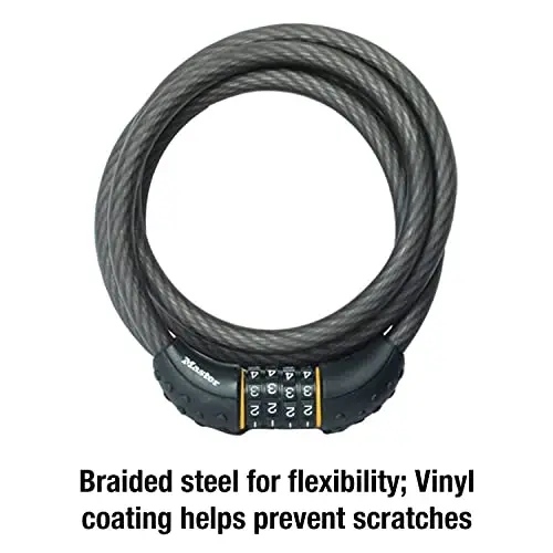 Master Lock Cable Lock, Set Your Own Combination Bike Lock, 6 ft. Long, Black, 8122D - 4