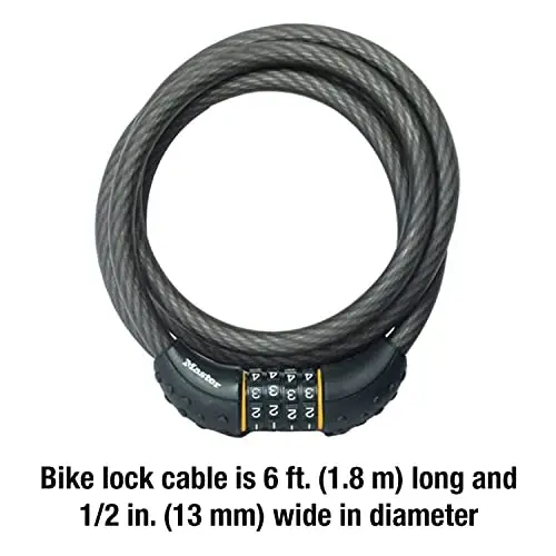Master Lock Cable Lock, Set Your Own Combination Bike Lock, 6 ft. Long, Black, 8122D - 5