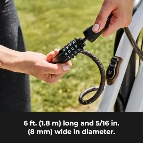 Master Lock Black Set Your Own Combination Bike Lock, Metal Cable Lock has a Weather Resistant Vinyl Coating for Outdoor Durability, 5 Feet Long, 8370D - 4