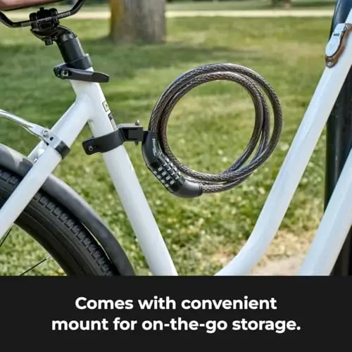 Master Lock Black Set Your Own Combination Bike Lock, Metal Cable Lock has a Weather Resistant Vinyl Coating for Outdoor Durability, 5 Feet Long, 8370D - 5