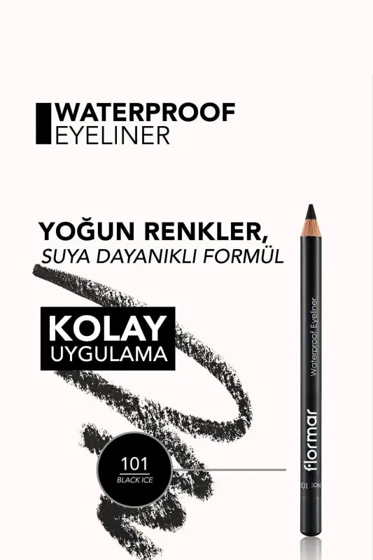 Mat Bitişli Suya Dayanıklı Göz Kalemi (SİYAH) - Waterproof Eyeliner - 101 Black Ice - 8690604109012 - 101 BLACK ICE - 5
