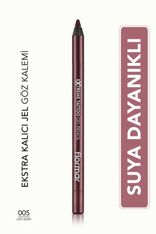 Mat Kalıcı Göz Kalemi (BORDO) - Extreme Tattoo Gel Pencil - 005 Very Berry - 8682536028875-Bordo - FLORMAR