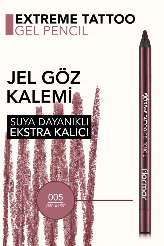 Mat Kalıcı Göz Kalemi (BORDO) - Extreme Tattoo Gel Pencil - 005 Very Berry - 8682536028875-Bordo - 5