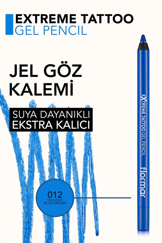 Mat Kalıcı Göz Kalemi (MAVİ) - Extreme Tattoo Gel Pencil - 012 Blue Dream - 8682536041195-012 BLUE DREAM - 5