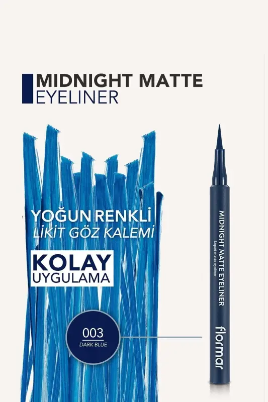 Mat Likit Kalem Eyeliner (LACİVERT) - Midnight Matte Eyeliner - 003 Dark Blue - 8690604641666 - 003 DARK BLUE - 4
