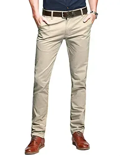 Match Mens Slim Tapered Flat Front Casual Pants 