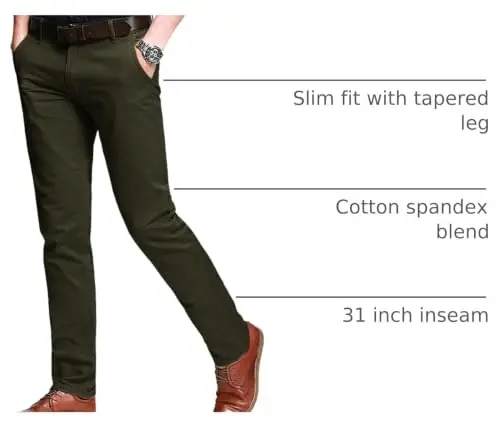 Match Men's Regular Fit Comfort Stretch Casual Chino Pants | Straight Leg, Cotton Blend, Twill Fabric, Flat Front, Business Casual, Daily Wear Everyday - MATCH (1)