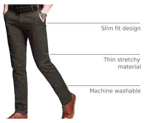 Match Men's Regular Fit Comfort Stretch Casual Chino Pants | Straight Leg, Cotton Blend, Twill Fabric, Flat Front, Business Casual, Daily Wear Everyday - 3