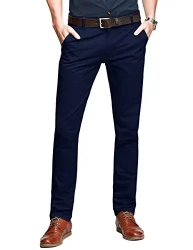 Match Mens Slim Tapered Flat Front Casual Pants 