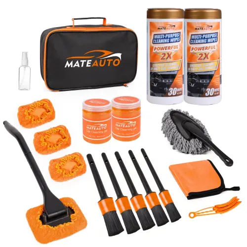 MateAuto Interior Car Cleaning Kit, 19PCS Car Cleaning Wipes Interior for Leather Seat, Dashboard Cleaner, Detailing Brush Set, Windshield Cleaning Tool, Air vent, Car Cleaning Gel - 1