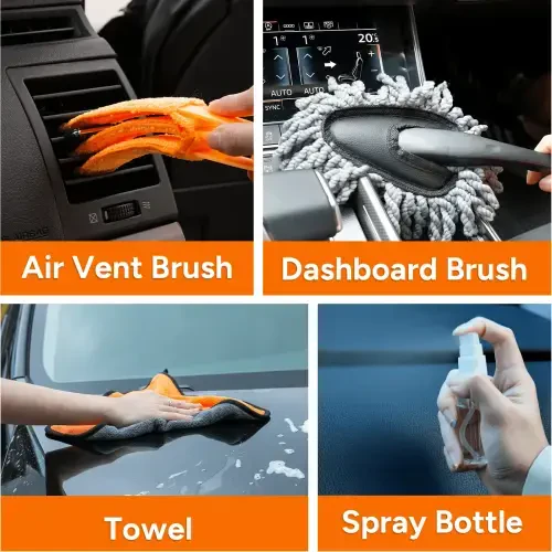 MateAuto Interior Car Cleaning Kit, 19PCS Car Cleaning Wipes Interior for Leather Seat, Dashboard Cleaner, Detailing Brush Set, Windshield Cleaning Tool, Air vent, Car Cleaning Gel - MATEAUTO (1)