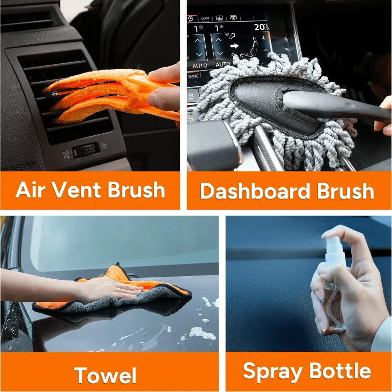 MateAuto Interior Car Cleaning Kit, 19PCS Car Cleaning Wipes Interior for Leather Seat, Dashboard Cleaner, Detailing Brush Set, Windshield Cleaning Tool, Air vent, Car Cleaning Gel - 2