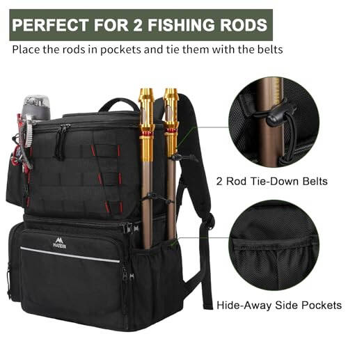 MATEIN Fishing Backpack Tackle Box, Water Resistant Fishing Storage Bag with Rod Holders & Cooler, Fishing Gear Gifts for Men - 8