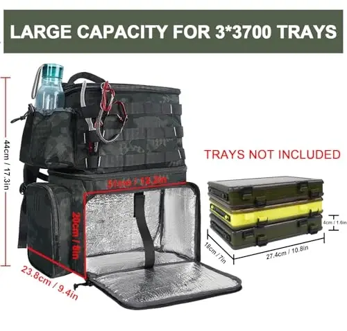 MATEIN Fishing Backpack, Tackle Storage Bag with Rod Holders & Cooler | Water Resistant Fishing Bag Fits 4 3600 Trays, Large Wide Open Tackle Box Backpack, Gifts for Fishermen - MATEIN (1)